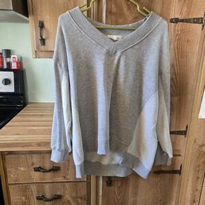 Pink Rose Light Gray Ribbed Crewneck Sweatshirt